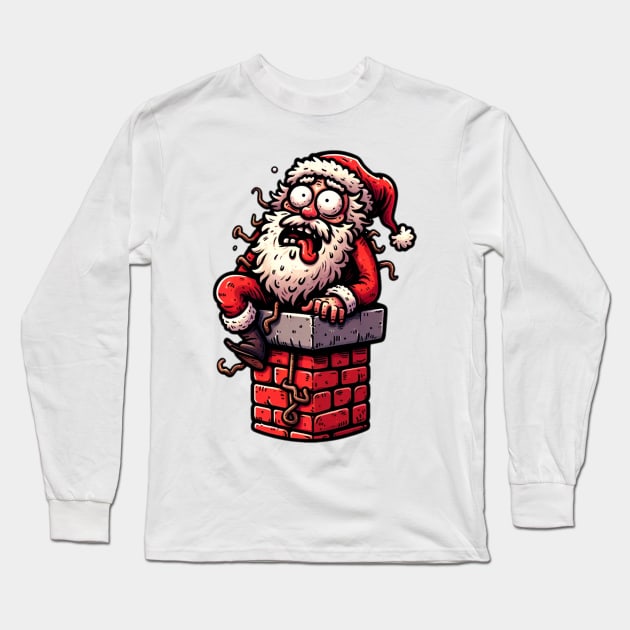 Crazy Santa Claus Stucked Long Sleeve T-Shirt by luwakka